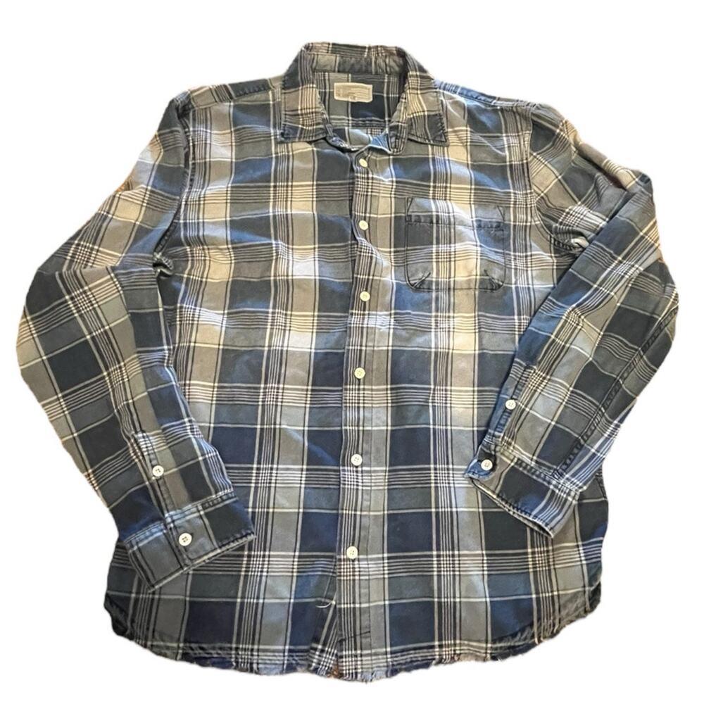Current/Elliott long-sleeve blue plaid button-down shirt fringe bottom Size xxl